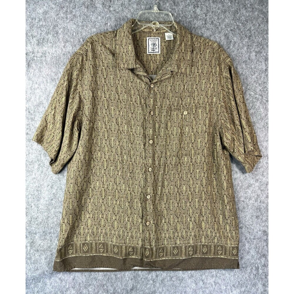 Roundtree & Yorke Hawaiian Shirt Men's Size Large Brown Tiki Beach Rayon